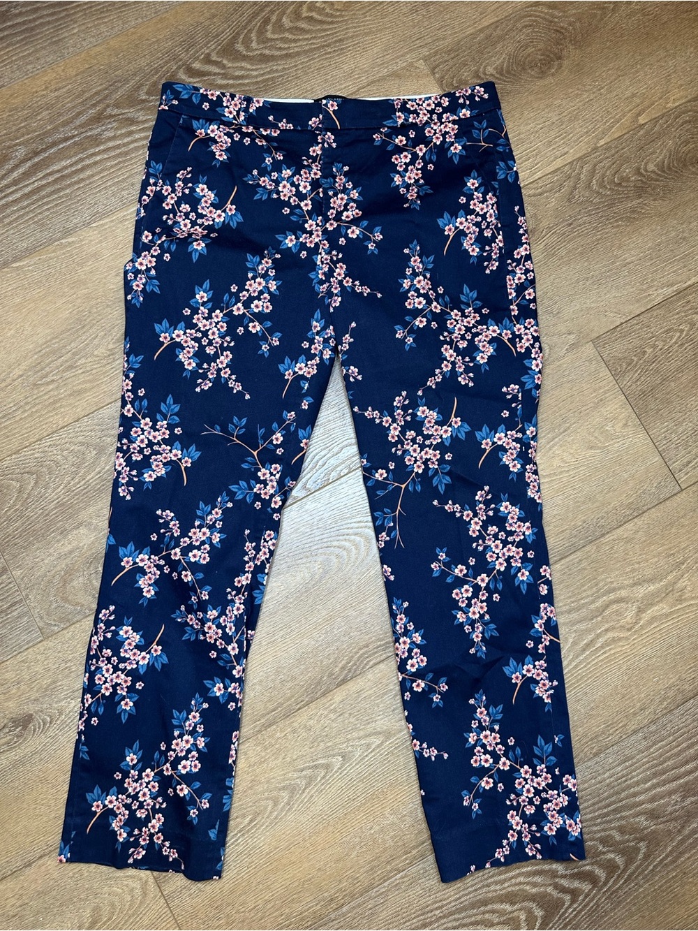 Banana Republic Ryan straight leg Navy Pants w Pink & Orange Floral Accents12